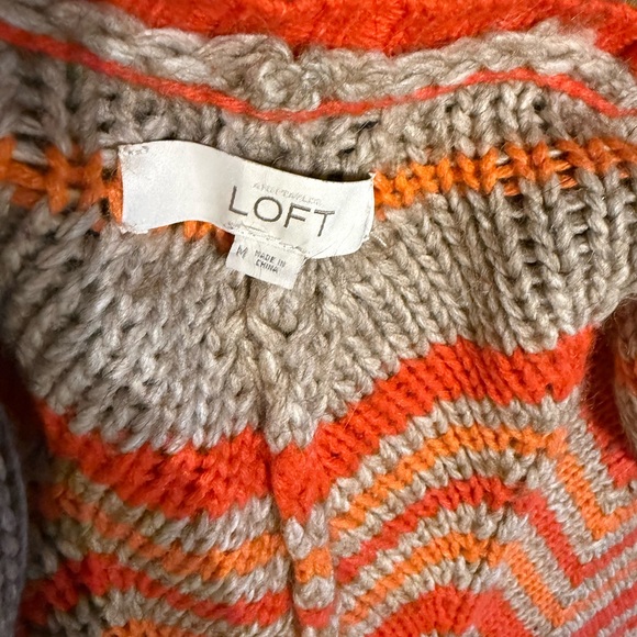 LOFT Chevron Knit Poncho - Orange, and Gray - Picture 3 of 7